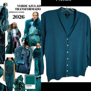 Teal 💯 Fine wool sweater with crystal buttons Talbots large petit